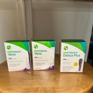2 NIB One Touch Verio Test Strips Box of 100 each 200 total & 100 Lancets